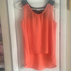 EM Asymmetrical Orange Tank Top with Flowy Design